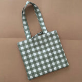 Sage Green Checkered Tote Bag, Neutral Tote Bag, Olive Shoulder Bag