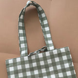 Sage Green Checkered Tote Bag, Neutral Tote Bag, Olive Shoulder Bag