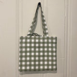 Sage Green Checkered Tote Bag, Neutral Tote Bag, Olive Shoulder Bag