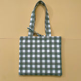 Sage Green Checkered Tote Bag, Neutral Tote Bag, Olive Shoulder Bag