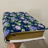 Handmade Bible Cover Sleeve Floral Navy Blue