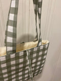 Sage Green Checkered Tote Bag, Neutral Tote Bag, Olive Shoulder Bag