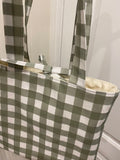 Sage Green Checkered Tote Bag, Neutral Tote Bag, Olive Shoulder Bag
