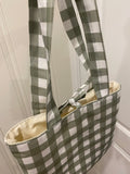 Sage Green Checkered Tote Bag, Neutral Tote Bag, Olive Shoulder Bag