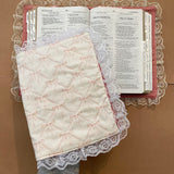 Handmade quilted Bible Cover pink bows with pockets, Christian gift Bible case