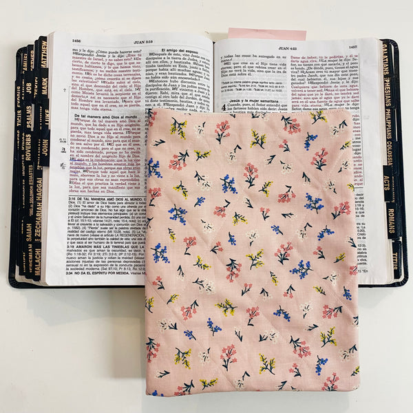 Quilted Bible Cover Sleeve with Light Pink Florals